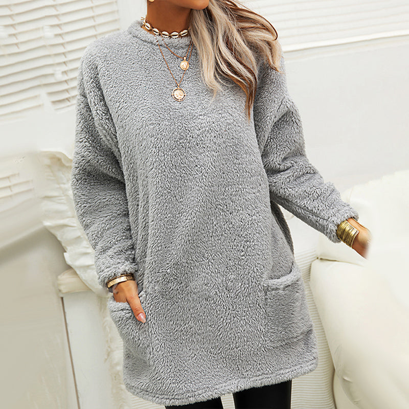 🔥Last day! 💥Special sale - Pocket Crew Neck Casual Warm Long Sleeve T-Shirt Dress - naotstore