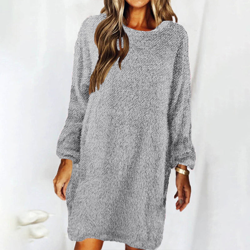 🔥Last day! 💥Special sale - Pocket Crew Neck Casual Warm Long Sleeve T-Shirt Dress - naotstore