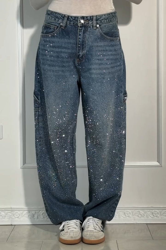 Naotstore - Women's Casual Rhinestone Loose Harem Jeans
