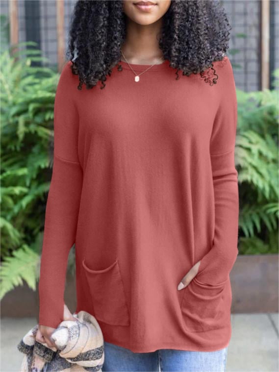 ✨This month's best-selling products💥LONG SLEEVE THUMBHOLE SWEATER POCKET TUNIC - naotstore