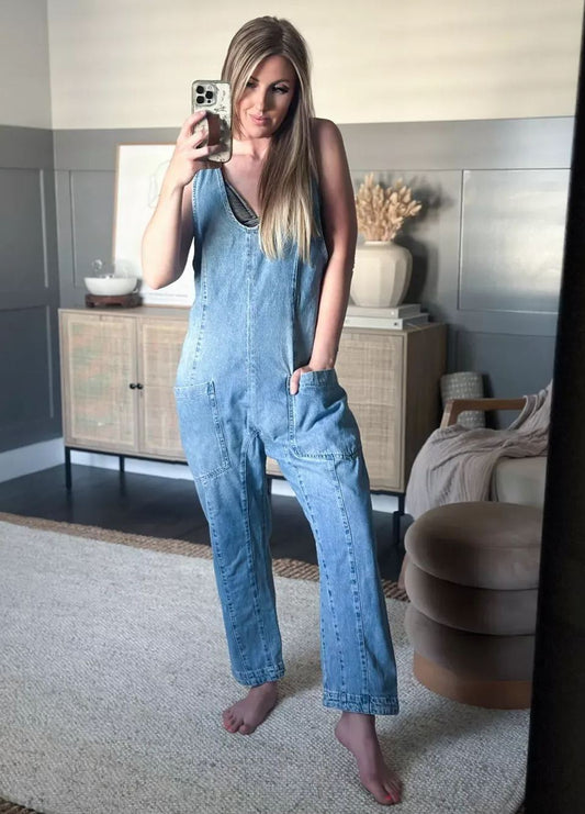 Naotstore - Denim Jumpsuit With Pockets