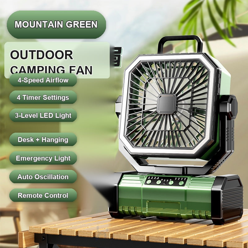 USB-C Rechargeable Outdoor Camping Fan 20000mAh, LED Light & Remote Timer Hanging Tent Fan