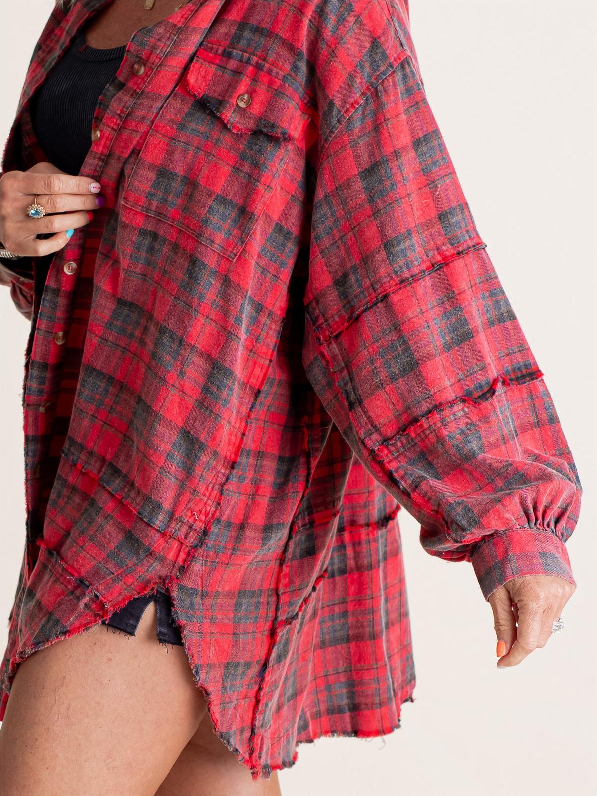 👚Last day! 💥Special sale - Women's Seams Raw Edge Washed Oversized Shirt Jacket with Pockets - naotstore