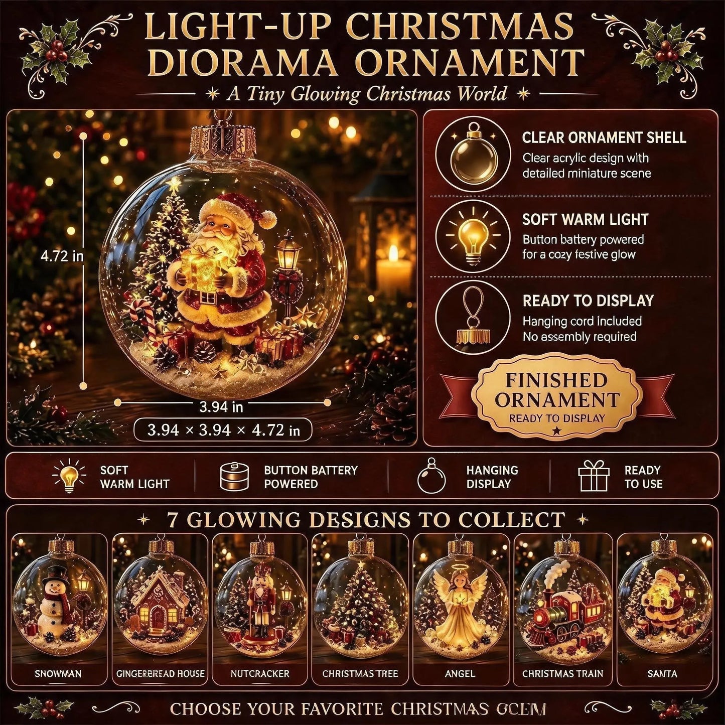🎄Glowing Christmas Diorama Ornament✨Tiny Winter World Decor
