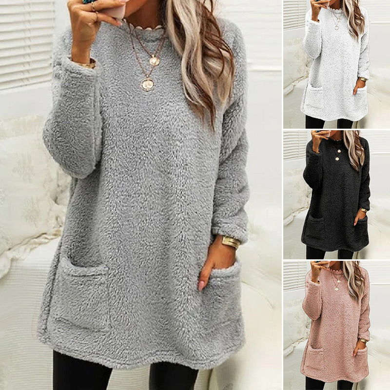 🔥Last day! 💥Special sale - Pocket Crew Neck Casual Warm Long Sleeve T-Shirt Dress - naotstore