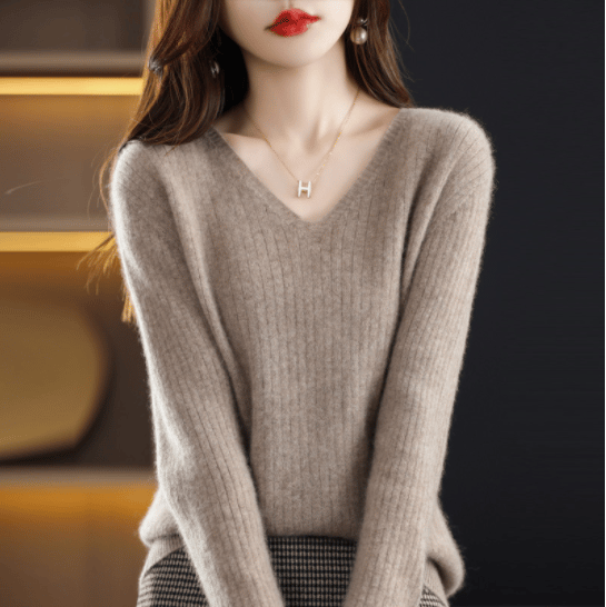 💥Hottest items this month - V-Neck Pullover Long Sleeve Solid Color Cashmere Sweater - naotstore