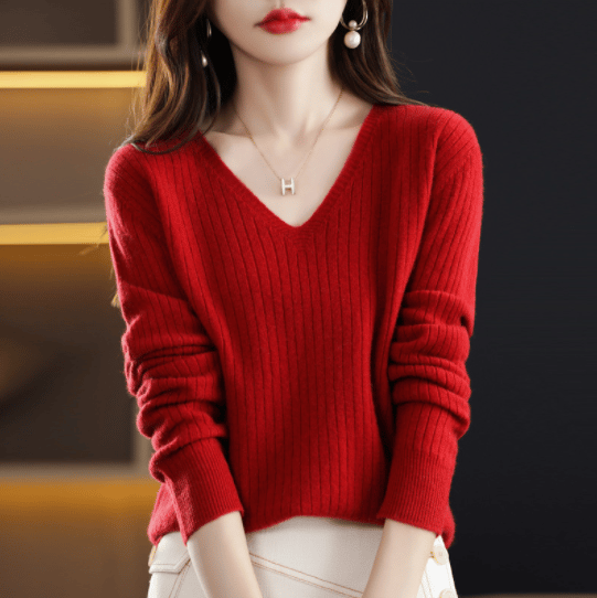 💥Hottest items this month - V-Neck Pullover Long Sleeve Solid Color Cashmere Sweater - naotstore