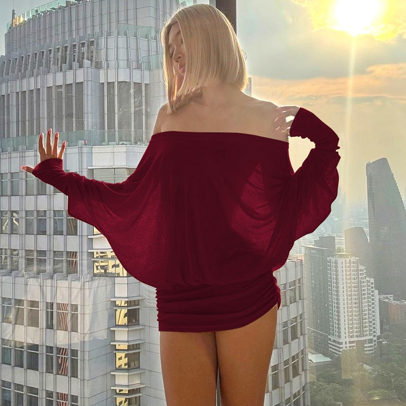 Off-shoulder sheer long-sleeved mini dress