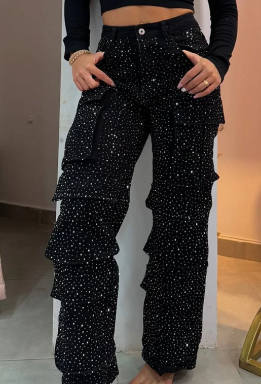 Crystal Straight Jeans - Sparkling Rhinestones+Rhinestone Jeans