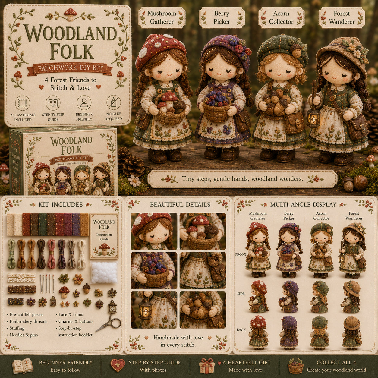 🧵👧Tiny Worlds Patchwork DIY Kit – Cute Mini Fabric Scene Craft Set