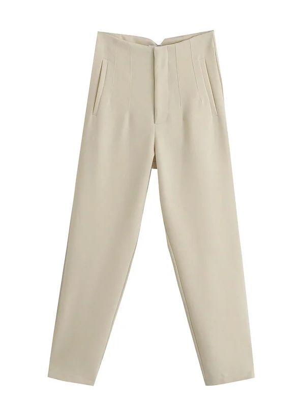 Naotstore - Straight Pants High Waist Zipper Fly Trousers