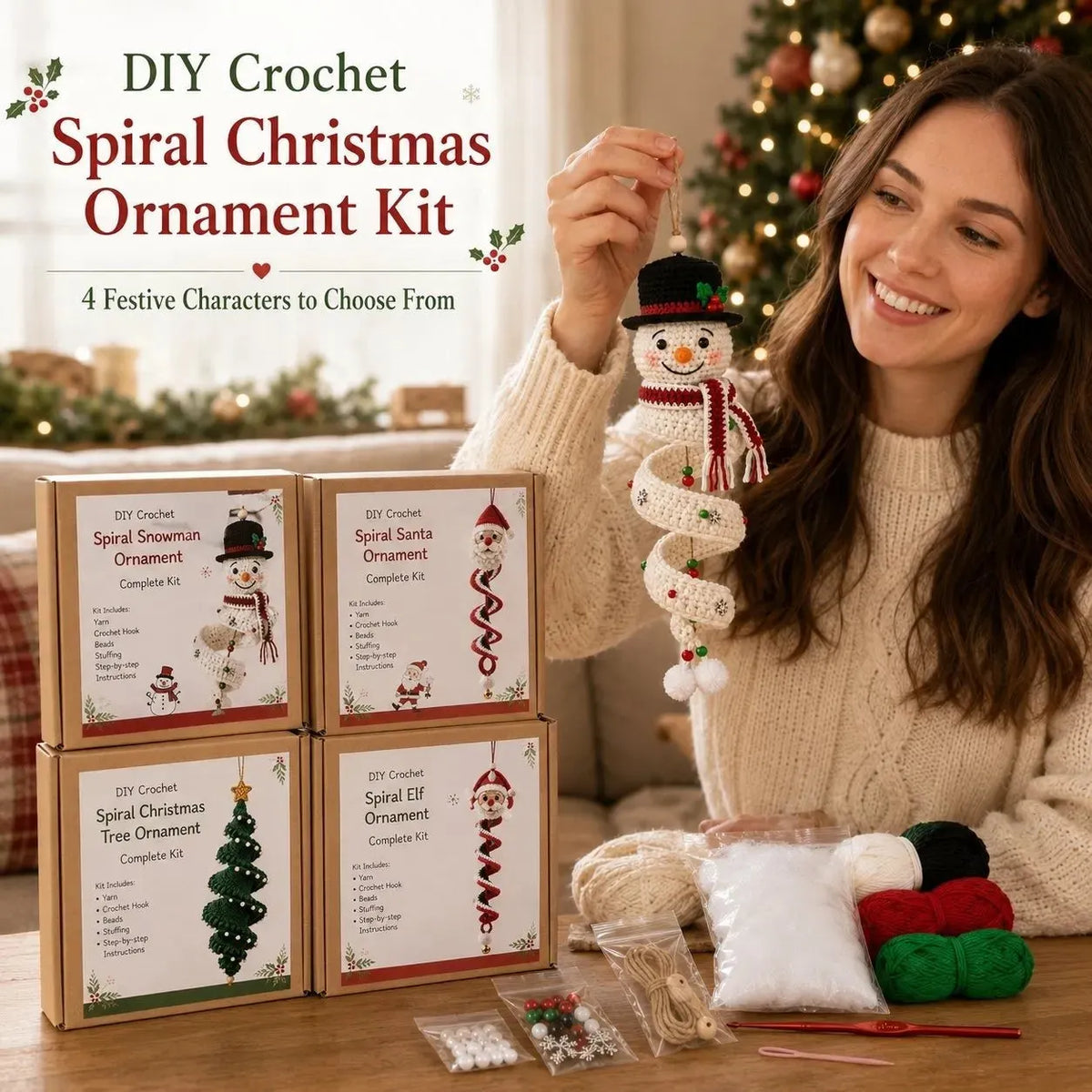🧶☃️ DIY Crochet Spiral Snowman Ornament Kit ☃️ Cute Christmas Project