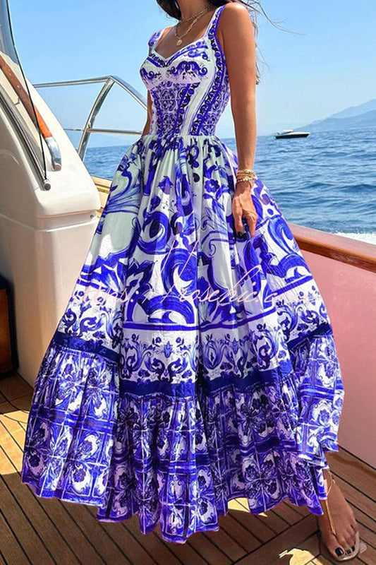 Naotstore - Stunning Floral Print Suspender Patchwork Maxi Dress