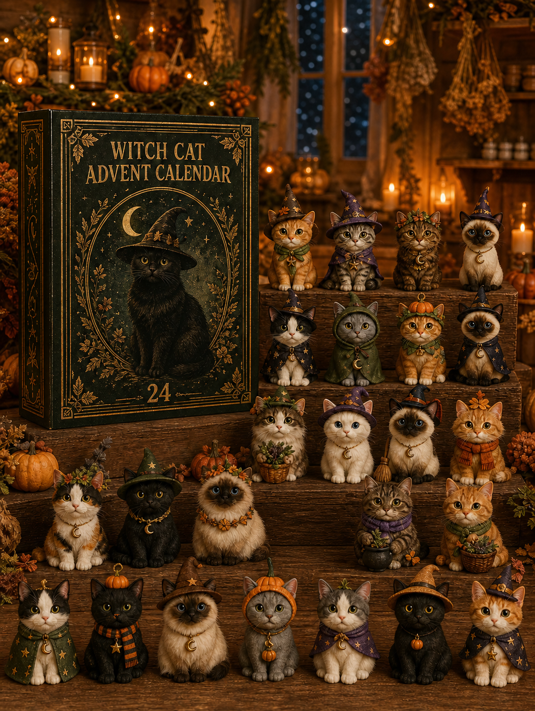 💥24‑Day Christmas Countdown Calendar🐱 Adorable Cat Tree Ornaments