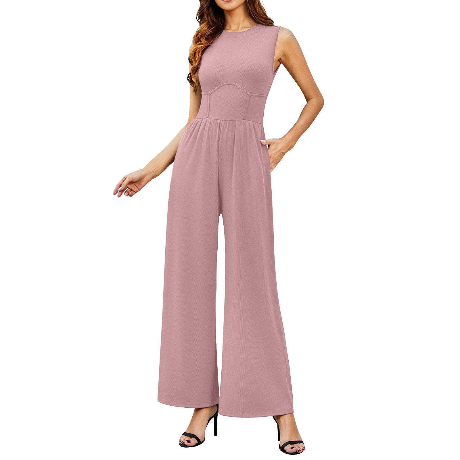 🔥Hottest items this month - Women’s Solid Sleeveless Wide Leg Jumpsuit - naotstore