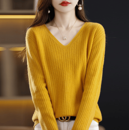 💥Hottest items this month - V-Neck Pullover Long Sleeve Solid Color Cashmere Sweater - naotstore