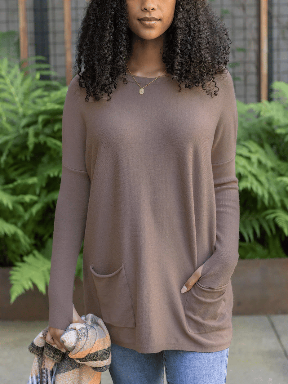 ✨This month's best-selling products💥LONG SLEEVE THUMBHOLE SWEATER POCKET TUNIC - naotstore