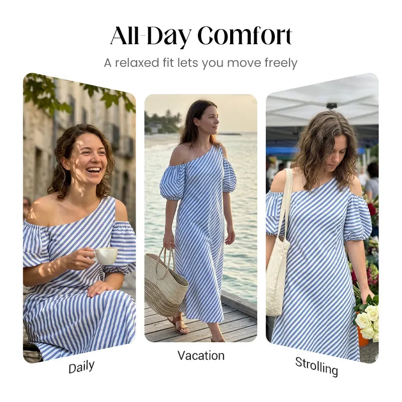 👗Summer Fashion Striped Off-Shoulder Dress
