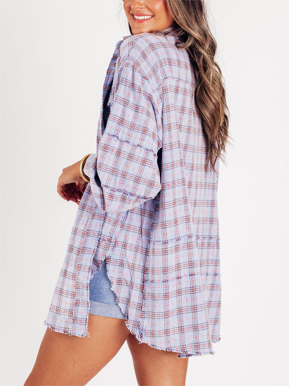 👚Last day! 💥Special sale - Women's Seams Raw Edge Washed Oversized Shirt Jacket with Pockets - naotstore