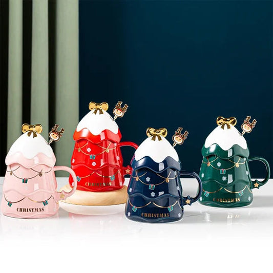 Naotstore - Christmas Tree Mug With Lid Spoon