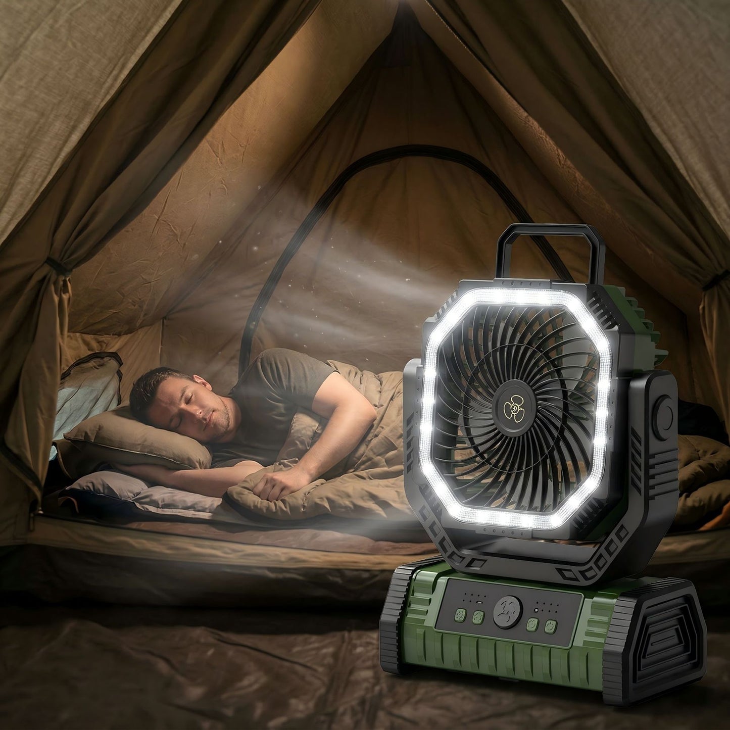 USB-C Rechargeable Outdoor Camping Fan 20000mAh, LED Light & Remote Timer Hanging Tent Fan