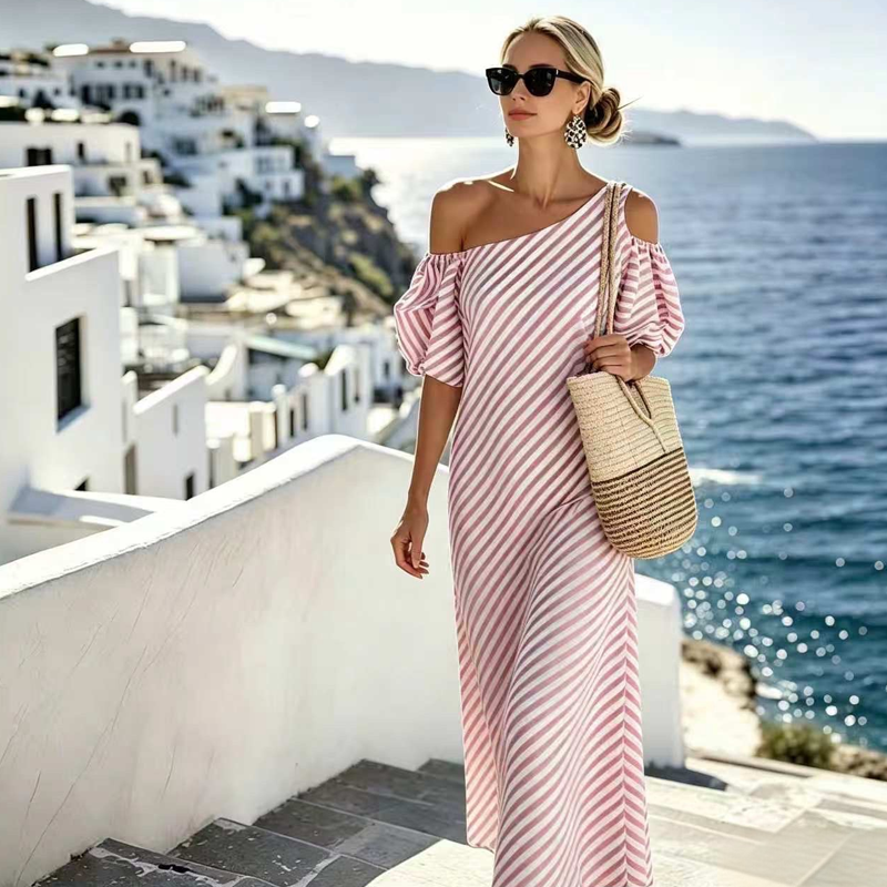 👗Summer Fashion Striped Off-Shoulder Dress