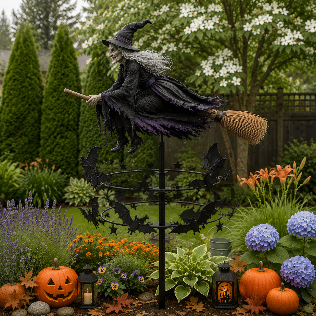 🧙‍♀️Enchanted Witch Wind Spinner ✨ Whimsical Outdoor Halloween Garden Decor