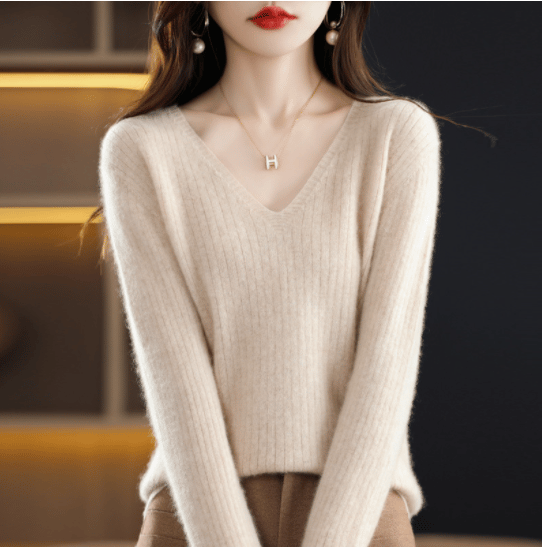 💥Hottest items this month - V-Neck Pullover Long Sleeve Solid Color Cashmere Sweater - naotstore