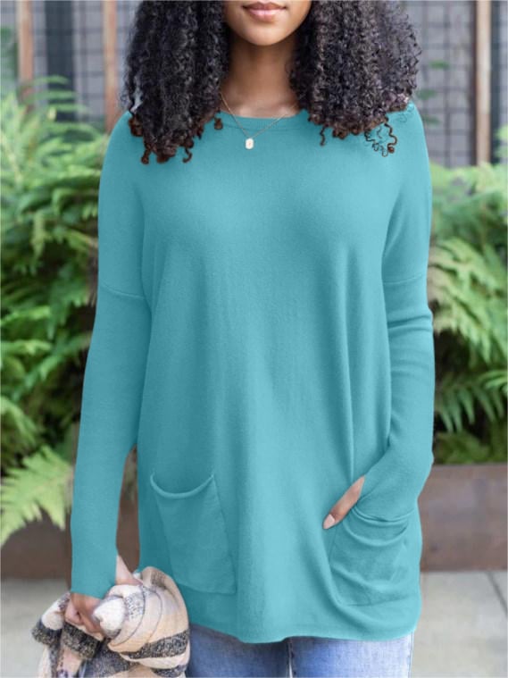 ✨This month's best-selling products💥LONG SLEEVE THUMBHOLE SWEATER POCKET TUNIC - naotstore