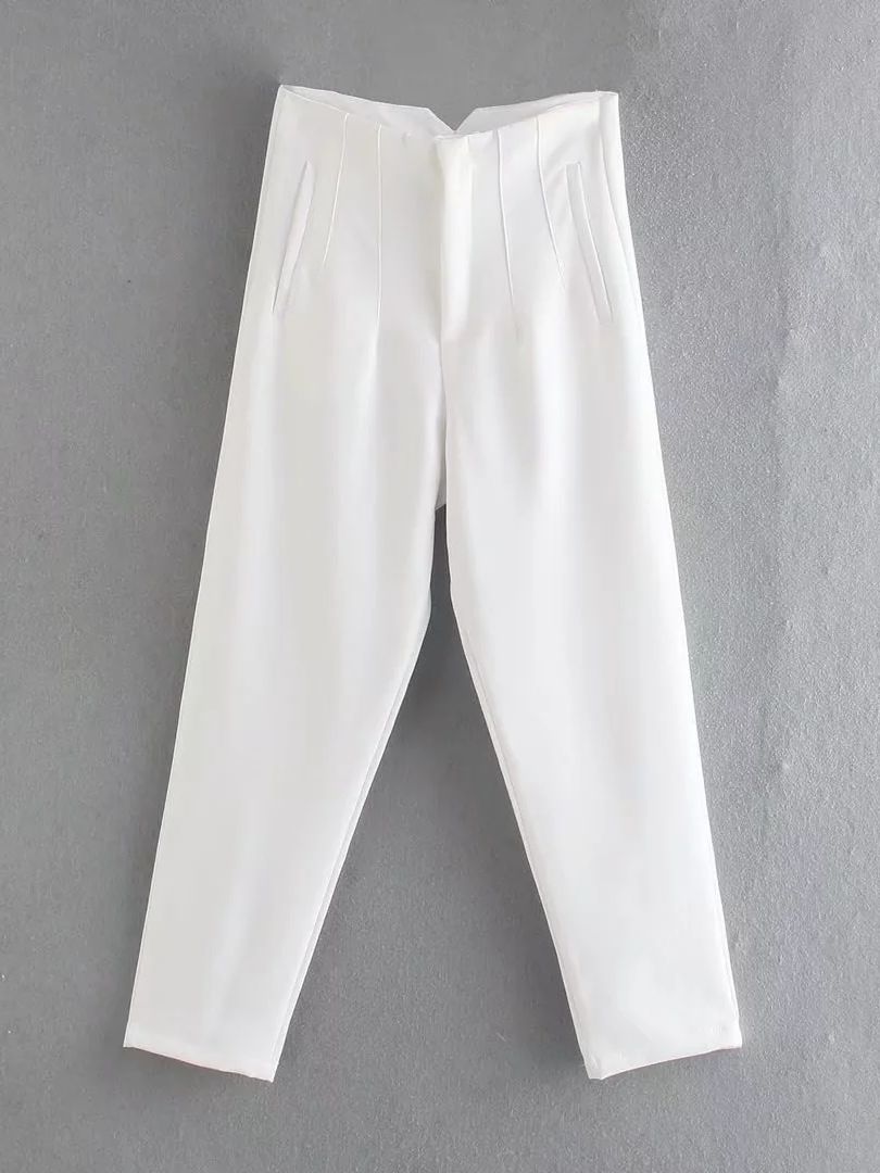 Naotstore - Straight Pants High Waist Zipper Fly Trousers