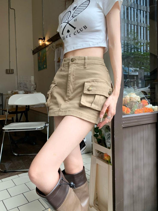 Naotstore - ins style street solid color low waist slim hip skirt