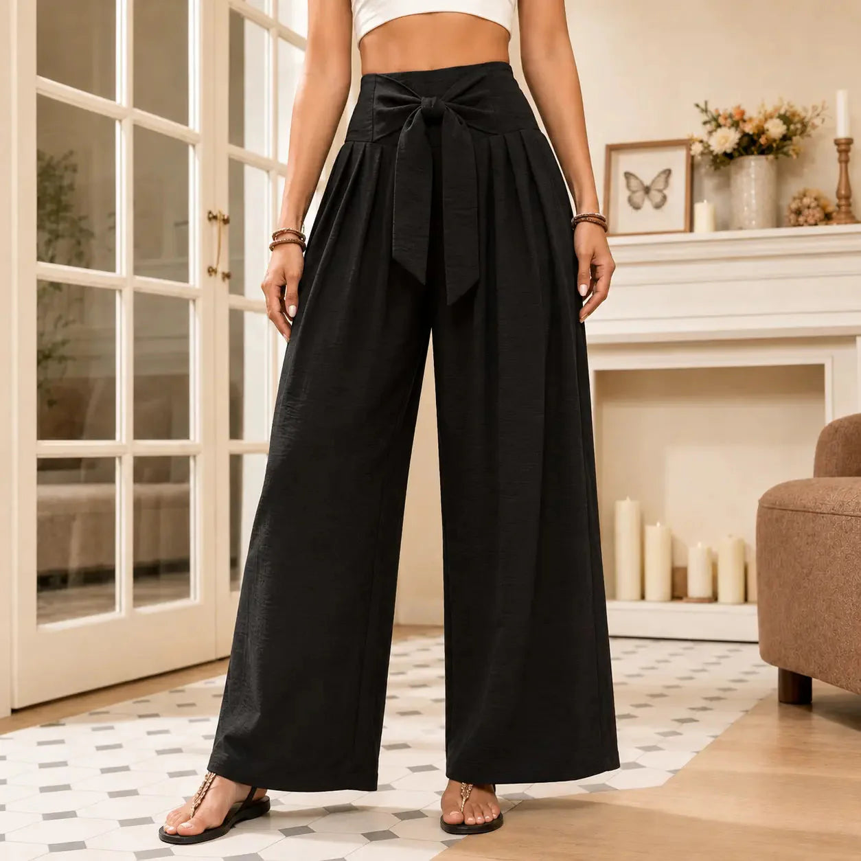 💙Summer Women's Lace-up Wide-Leg High-Waisted Pants