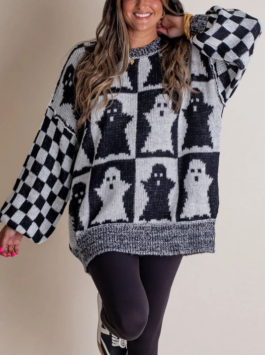 Naotstore - Women's Halloween Checkered Sweater