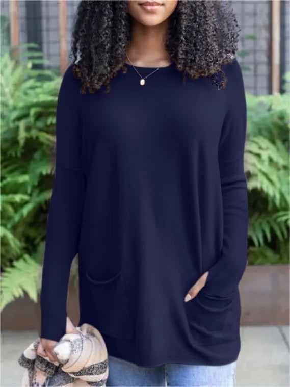 ✨This month's best-selling products💥LONG SLEEVE THUMBHOLE SWEATER POCKET TUNIC - naotstore