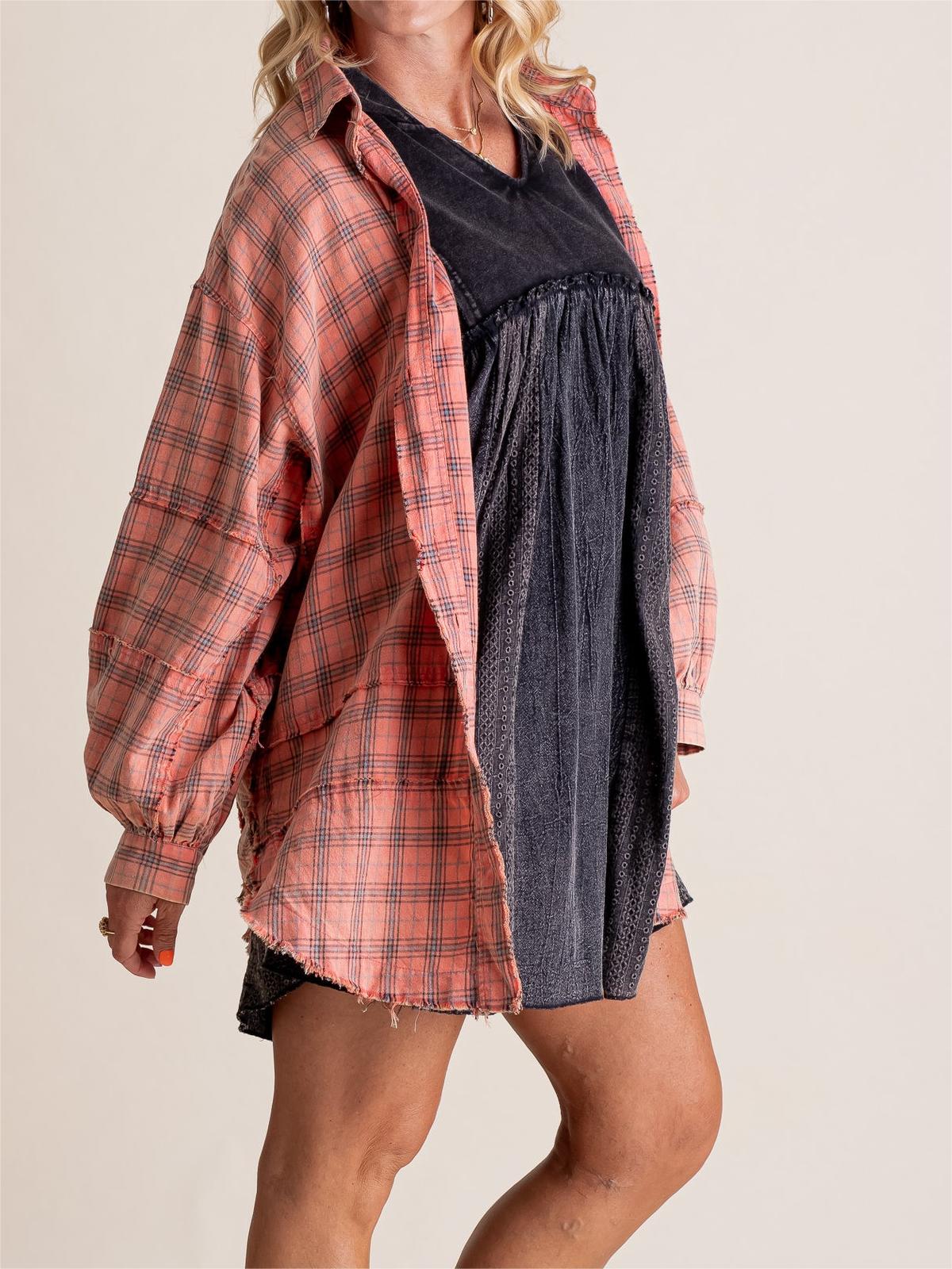 👚Last day! 💥Special sale - Women's Seams Raw Edge Washed Oversized Shirt Jacket with Pockets - naotstore