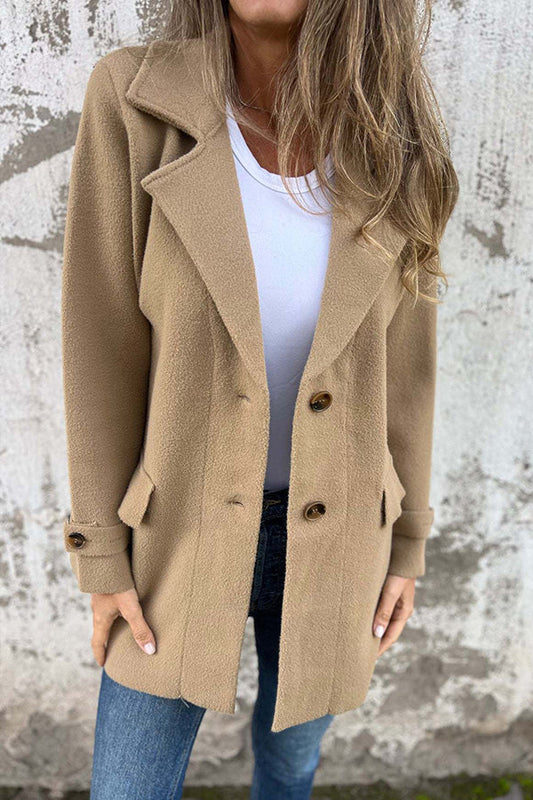 Naotstore - Women Solid Color Buttons Tailored Collar Long Sleeve Elegant Casual Autumn Jacket
