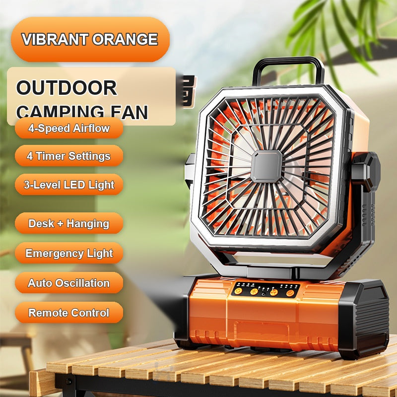 USB-C Rechargeable Outdoor Camping Fan 20000mAh, LED Light & Remote Timer Hanging Tent Fan