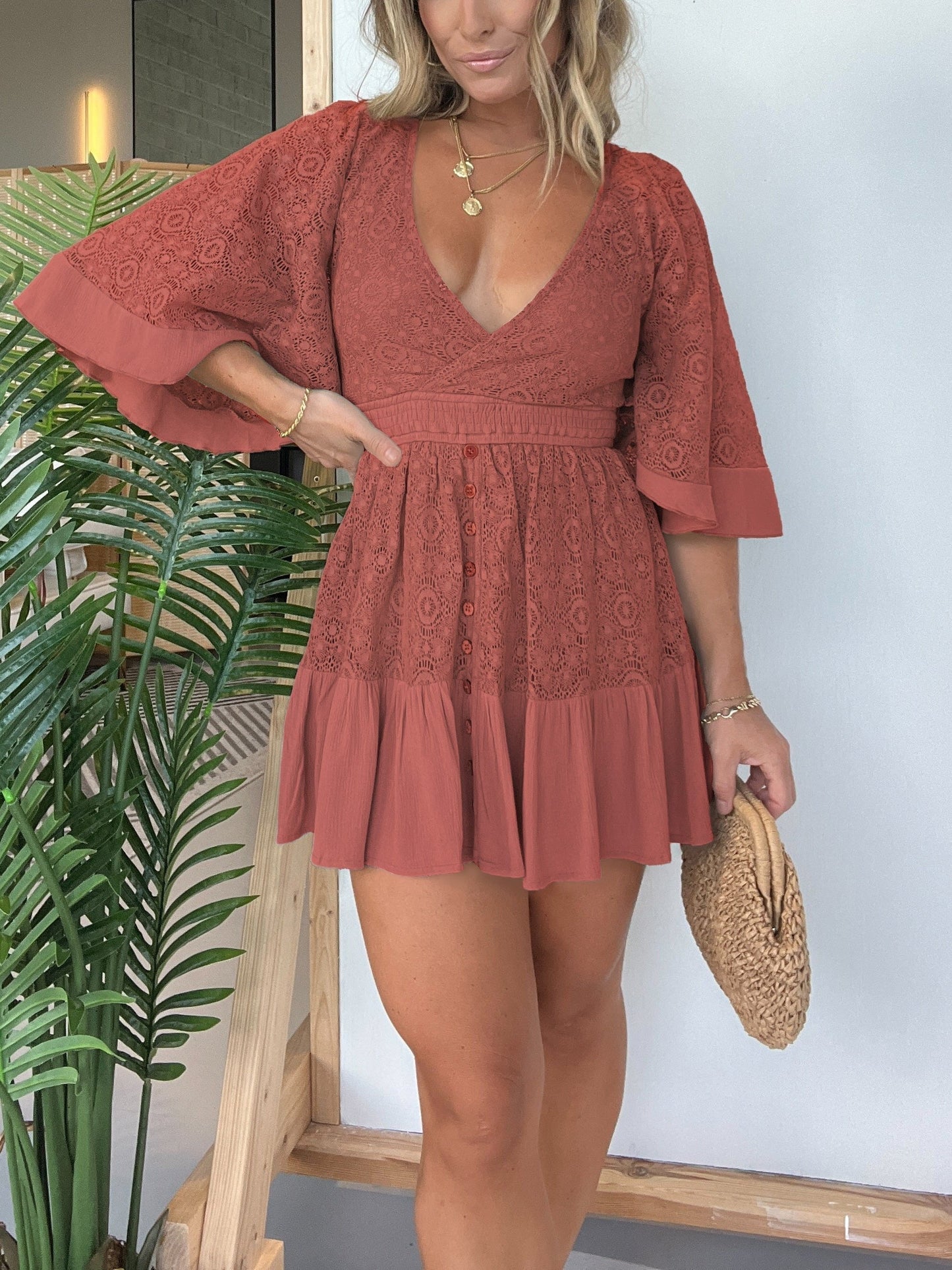 🔥This week's hot selling product - Open Back Lace Crochet Romper Dress - naotstore