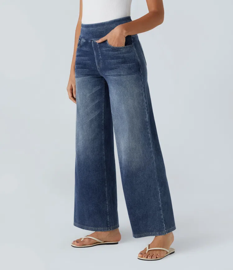 Naotstore - Super Stretch High-Waisted Wide Leg Jeans