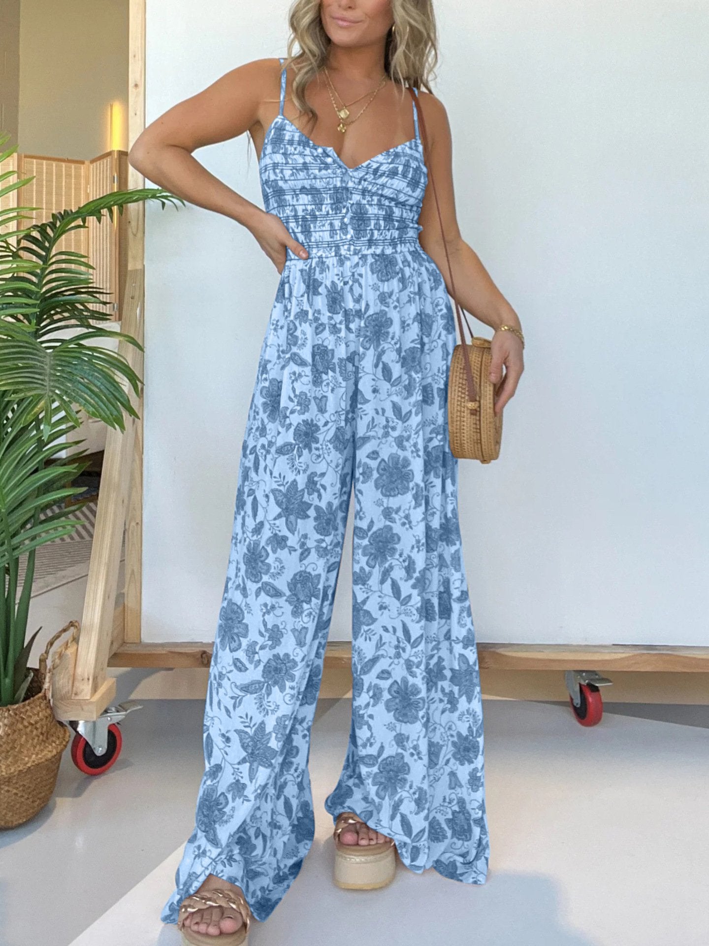 🔥Last day! 💥Special sale - Floral Suspender Wide-Leg Jumpsuit - naotstore