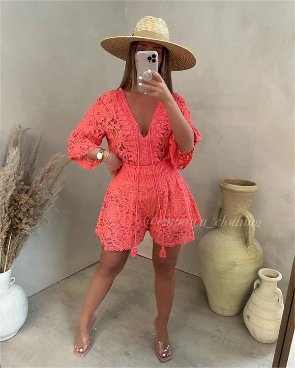 💕Specials this week - Embroidered Lace 2 Piece Shorts Set - naotstore