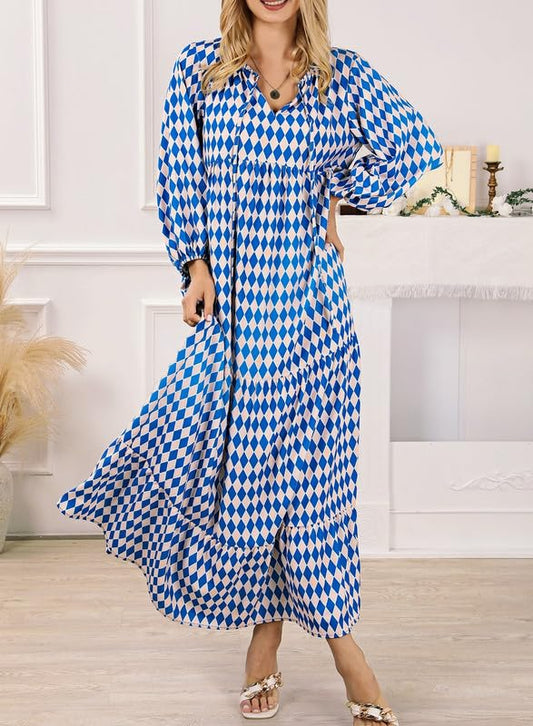 Naotstore - Women's Puff Sleeve Floral Boho Maxi Dress