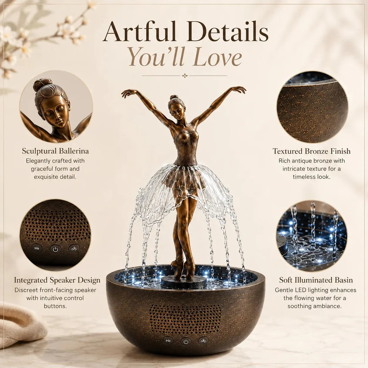 💥Hot Selling 💃🩰Elegant Ballet Dancer Desktop Fountain