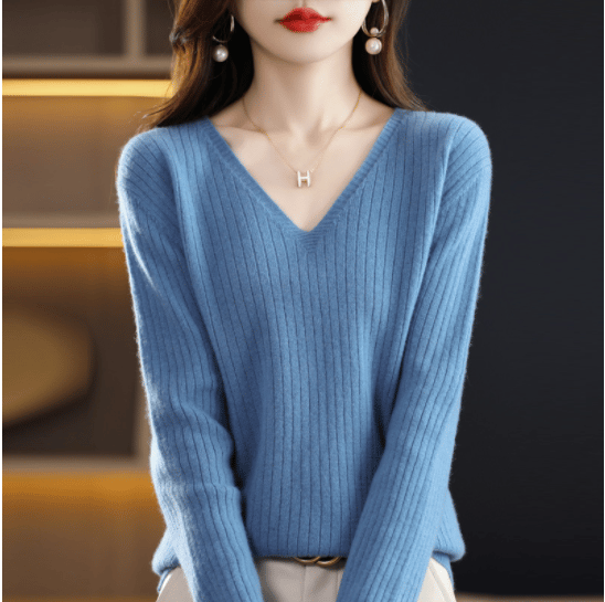 💥Hottest items this month - V-Neck Pullover Long Sleeve Solid Color Cashmere Sweater - naotstore