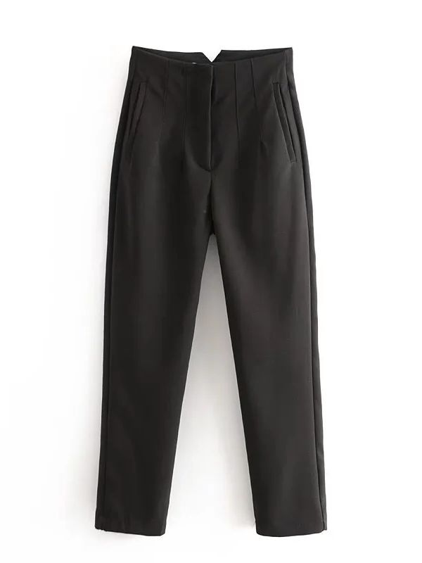 Naotstore - Straight Pants High Waist Zipper Fly Trousers