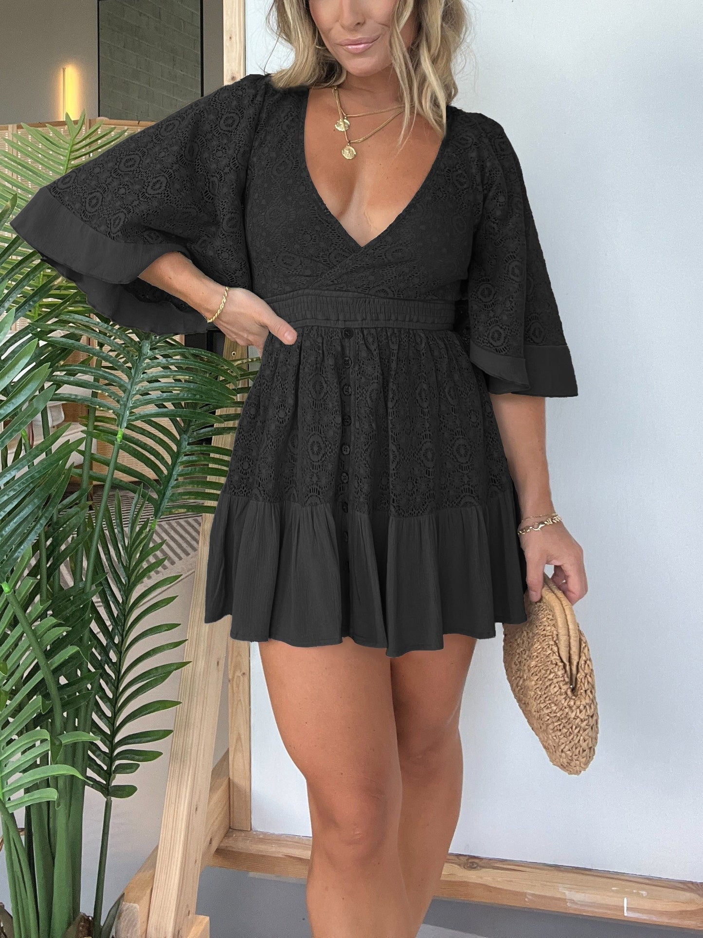 🔥This week's hot selling product - Open Back Lace Crochet Romper Dress - naotstore