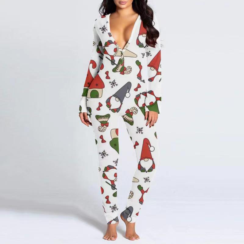 Naotstore - Christmas Button Flap Sexy Jumpsuit For Women