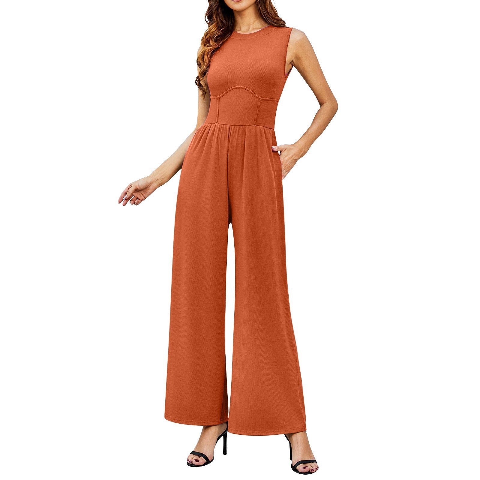 🔥Hottest items this month - Women’s Solid Sleeveless Wide Leg Jumpsuit - naotstore