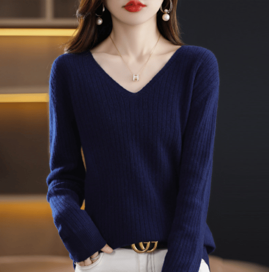 💥Hottest items this month - V-Neck Pullover Long Sleeve Solid Color Cashmere Sweater - naotstore