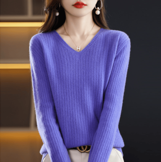 💥Hottest items this month - V-Neck Pullover Long Sleeve Solid Color Cashmere Sweater - naotstore